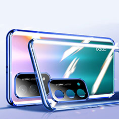 Handyhülle Hülle Luxus Aluminium Metall Rahmen Spiegel 360 Grad Ganzkörper Tasche P01 für Oppo A54 5G Blau