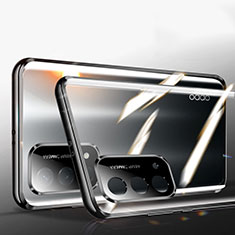 Handyhülle Hülle Luxus Aluminium Metall Rahmen Spiegel 360 Grad Ganzkörper Tasche P01 für Oppo A54 5G Schwarz