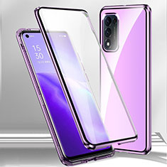 Handyhülle Hülle Luxus Aluminium Metall Rahmen Spiegel 360 Grad Ganzkörper Tasche P01 für Oppo A55 5G Violett