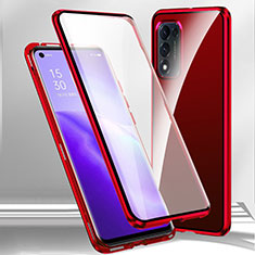 Handyhülle Hülle Luxus Aluminium Metall Rahmen Spiegel 360 Grad Ganzkörper Tasche P01 für Oppo A56 5G Rot