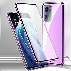 Handyhülle Hülle Luxus Aluminium Metall Rahmen Spiegel 360 Grad Ganzkörper Tasche P01 für Oppo A56S 5G Violett