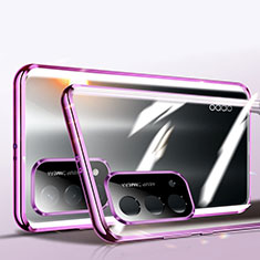 Handyhülle Hülle Luxus Aluminium Metall Rahmen Spiegel 360 Grad Ganzkörper Tasche P01 für Oppo A74 5G Violett