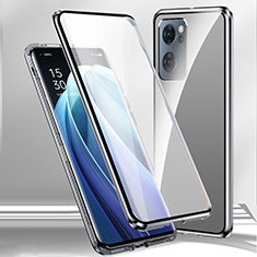 Handyhülle Hülle Luxus Aluminium Metall Rahmen Spiegel 360 Grad Ganzkörper Tasche P01 für Oppo A77 5G Silber