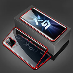 Handyhülle Hülle Luxus Aluminium Metall Rahmen Spiegel 360 Grad Ganzkörper Tasche P01 für Oppo K9 5G Rot