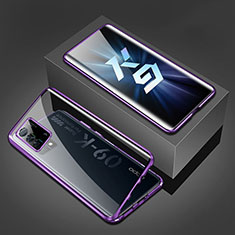 Handyhülle Hülle Luxus Aluminium Metall Rahmen Spiegel 360 Grad Ganzkörper Tasche P01 für Oppo K9 5G Violett