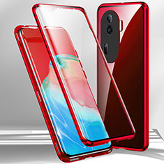 Handyhülle Hülle Luxus Aluminium Metall Rahmen Spiegel 360 Grad Ganzkörper Tasche P01 für Oppo Reno11 Pro 5G Rot