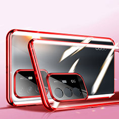 Handyhülle Hülle Luxus Aluminium Metall Rahmen Spiegel 360 Grad Ganzkörper Tasche P01 für Oppo Reno5 Z 5G Rot