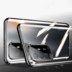 Handyhülle Hülle Luxus Aluminium Metall Rahmen Spiegel 360 Grad Ganzkörper Tasche P01 für Oppo Reno5 Z 5G Schwarz