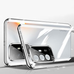 Handyhülle Hülle Luxus Aluminium Metall Rahmen Spiegel 360 Grad Ganzkörper Tasche P01 für Oppo Reno5 Z 5G Silber
