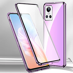 Handyhülle Hülle Luxus Aluminium Metall Rahmen Spiegel 360 Grad Ganzkörper Tasche P01 für Realme GT Neo3 5G Violett