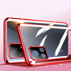 Handyhülle Hülle Luxus Aluminium Metall Rahmen Spiegel 360 Grad Ganzkörper Tasche P01 für Vivo iQOO U3 5G Rot