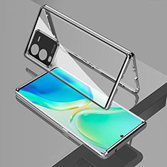Handyhülle Hülle Luxus Aluminium Metall Rahmen Spiegel 360 Grad Ganzkörper Tasche P01 für Vivo V25 Pro 5G Silber