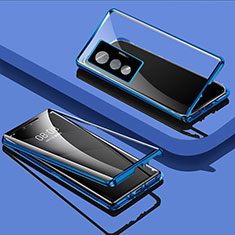 Handyhülle Hülle Luxus Aluminium Metall Rahmen Spiegel 360 Grad Ganzkörper Tasche P01 für Vivo X70 5G Blau