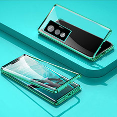 Handyhülle Hülle Luxus Aluminium Metall Rahmen Spiegel 360 Grad Ganzkörper Tasche P01 für Vivo X70 5G Grün
