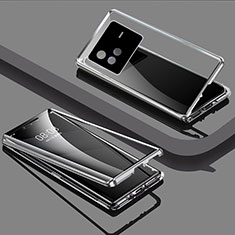 Handyhülle Hülle Luxus Aluminium Metall Rahmen Spiegel 360 Grad Ganzkörper Tasche P01 für Vivo X80 5G Silber