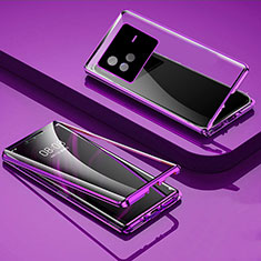 Handyhülle Hülle Luxus Aluminium Metall Rahmen Spiegel 360 Grad Ganzkörper Tasche P01 für Vivo X80 5G Violett