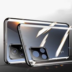 Handyhülle Hülle Luxus Aluminium Metall Rahmen Spiegel 360 Grad Ganzkörper Tasche P01 für Vivo Y31s 5G Schwarz