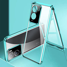Handyhülle Hülle Luxus Aluminium Metall Rahmen Spiegel 360 Grad Ganzkörper Tasche P01 für Vivo Y35 5G Grün