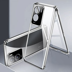 Handyhülle Hülle Luxus Aluminium Metall Rahmen Spiegel 360 Grad Ganzkörper Tasche P01 für Vivo Y35 5G Silber