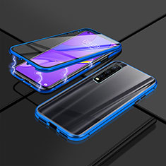 Handyhülle Hülle Luxus Aluminium Metall Rahmen Spiegel 360 Grad Ganzkörper Tasche P01 für Vivo Y50t Blau