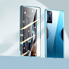 Handyhülle Hülle Luxus Aluminium Metall Rahmen Spiegel 360 Grad Ganzkörper Tasche P01 für Xiaomi Poco F4 GT 5G Blau