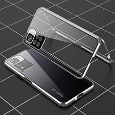 Handyhülle Hülle Luxus Aluminium Metall Rahmen Spiegel 360 Grad Ganzkörper Tasche P01 für Xiaomi Poco X4 NFC Silber