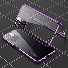 Handyhülle Hülle Luxus Aluminium Metall Rahmen Spiegel 360 Grad Ganzkörper Tasche P01 für Xiaomi Poco X4 NFC Violett