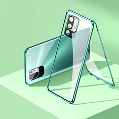 Handyhülle Hülle Luxus Aluminium Metall Rahmen Spiegel 360 Grad Ganzkörper Tasche P01 für Xiaomi Redmi Note 10 5G Grün