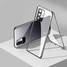 Handyhülle Hülle Luxus Aluminium Metall Rahmen Spiegel 360 Grad Ganzkörper Tasche P01 für Xiaomi Redmi Note 10 5G Schwarz