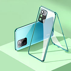 Handyhülle Hülle Luxus Aluminium Metall Rahmen Spiegel 360 Grad Ganzkörper Tasche P01 für Xiaomi Redmi Note 10 Pro 5G Grün