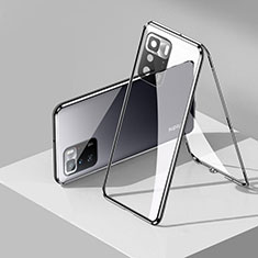 Handyhülle Hülle Luxus Aluminium Metall Rahmen Spiegel 360 Grad Ganzkörper Tasche P01 für Xiaomi Redmi Note 10 Pro 5G Schwarz