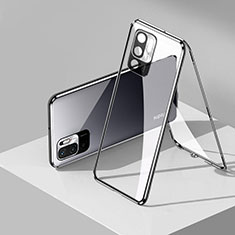 Handyhülle Hülle Luxus Aluminium Metall Rahmen Spiegel 360 Grad Ganzkörper Tasche P01 für Xiaomi Redmi Note 10T 5G Schwarz