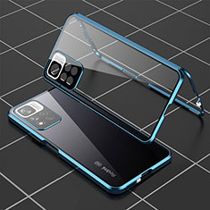 Handyhülle Hülle Luxus Aluminium Metall Rahmen Spiegel 360 Grad Ganzkörper Tasche P01 für Xiaomi Redmi Note 11 Pro+ Plus 5G Blau