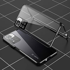 Handyhülle Hülle Luxus Aluminium Metall Rahmen Spiegel 360 Grad Ganzkörper Tasche P01 für Xiaomi Redmi Note 11 Pro+ Plus 5G Schwarz