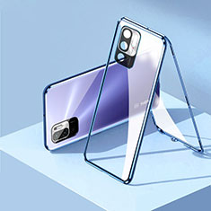 Handyhülle Hülle Luxus Aluminium Metall Rahmen Spiegel 360 Grad Ganzkörper Tasche P01 für Xiaomi Redmi Note 11 SE 5G Blau