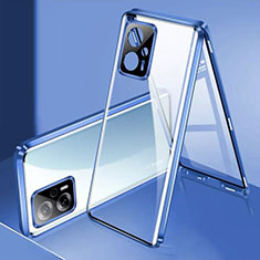 Handyhülle Hülle Luxus Aluminium Metall Rahmen Spiegel 360 Grad Ganzkörper Tasche P01 für Xiaomi Redmi Note 11T Pro+ Plus 5G Blau