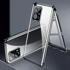 Handyhülle Hülle Luxus Aluminium Metall Rahmen Spiegel 360 Grad Ganzkörper Tasche P01 für Xiaomi Redmi Note 11T Pro+ Plus 5G Schwarz
