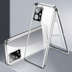 Handyhülle Hülle Luxus Aluminium Metall Rahmen Spiegel 360 Grad Ganzkörper Tasche P01 für Xiaomi Redmi Note 11T Pro+ Plus 5G Silber