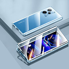 Handyhülle Hülle Luxus Aluminium Metall Rahmen Spiegel 360 Grad Ganzkörper Tasche P01 für Xiaomi Redmi Note 12 5G Blau