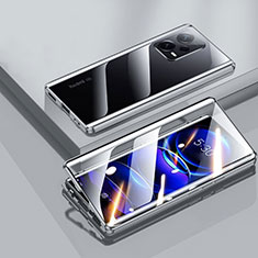 Handyhülle Hülle Luxus Aluminium Metall Rahmen Spiegel 360 Grad Ganzkörper Tasche P01 für Xiaomi Redmi Note 12 5G Schwarz