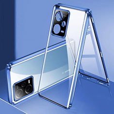 Handyhülle Hülle Luxus Aluminium Metall Rahmen Spiegel 360 Grad Ganzkörper Tasche P01 für Xiaomi Redmi Note 12 Explorer Blau