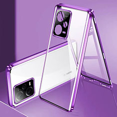 Handyhülle Hülle Luxus Aluminium Metall Rahmen Spiegel 360 Grad Ganzkörper Tasche P01 für Xiaomi Redmi Note 12 Explorer Violett