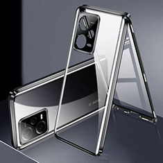 Handyhülle Hülle Luxus Aluminium Metall Rahmen Spiegel 360 Grad Ganzkörper Tasche P01 für Xiaomi Redmi Note 12 Pro+ Plus 5G Schwarz