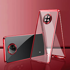 Handyhülle Hülle Luxus Aluminium Metall Rahmen Spiegel 360 Grad Ganzkörper Tasche P01 für Xiaomi Redmi Note 9T 5G Rot