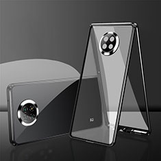 Handyhülle Hülle Luxus Aluminium Metall Rahmen Spiegel 360 Grad Ganzkörper Tasche P01 für Xiaomi Redmi Note 9T 5G Schwarz