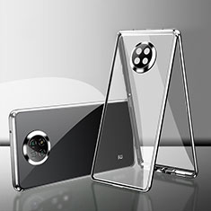 Handyhülle Hülle Luxus Aluminium Metall Rahmen Spiegel 360 Grad Ganzkörper Tasche P01 für Xiaomi Redmi Note 9T 5G Silber