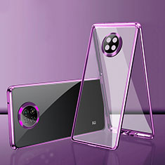 Handyhülle Hülle Luxus Aluminium Metall Rahmen Spiegel 360 Grad Ganzkörper Tasche P01 für Xiaomi Redmi Note 9T 5G Violett