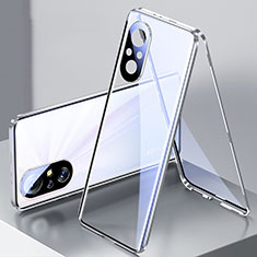 Handyhülle Hülle Luxus Aluminium Metall Rahmen Spiegel 360 Grad Ganzkörper Tasche P02 für Huawei Honor 50 SE 5G Silber