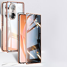 Handyhülle Hülle Luxus Aluminium Metall Rahmen Spiegel 360 Grad Ganzkörper Tasche P02 für Huawei Honor 60 Pro 5G Gold