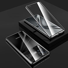 Handyhülle Hülle Luxus Aluminium Metall Rahmen Spiegel 360 Grad Ganzkörper Tasche P02 für Huawei Honor V40 5G Schwarz